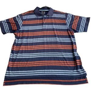 Adidas Golf Polo Shirt Mens Striped ClimaCool Athletic Casual Blue Orange Size L
